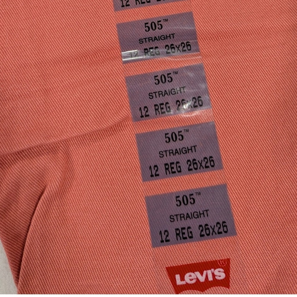 NWT Levi's 505 Jeans Boys 12 Reg 26x26 Salmon Pink Denim Straight Bootcut Cotton - Picture 6 of 10
